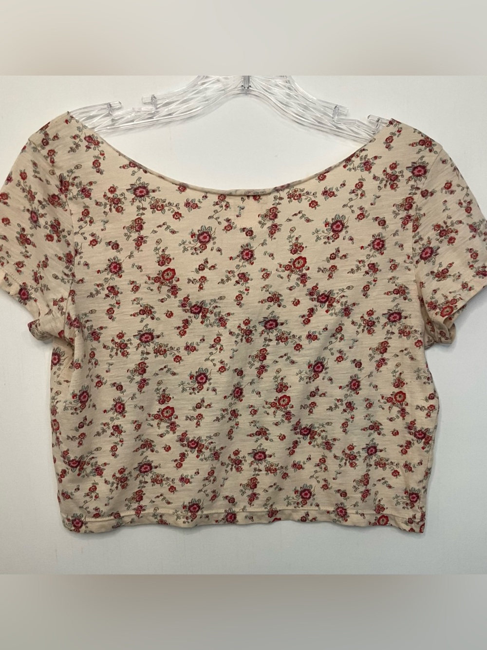 AE American Eagle Crop Top XS Cream Floral Sweet Freedom Relax Fit Beach Summer - Picture 2 of 6